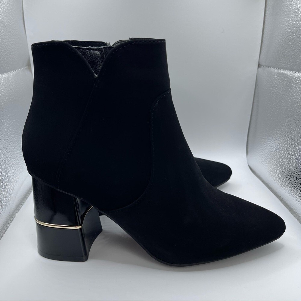 New London Fog Justyn Booties Women 5.5 Black  Pointed‎ Toe Block Heel